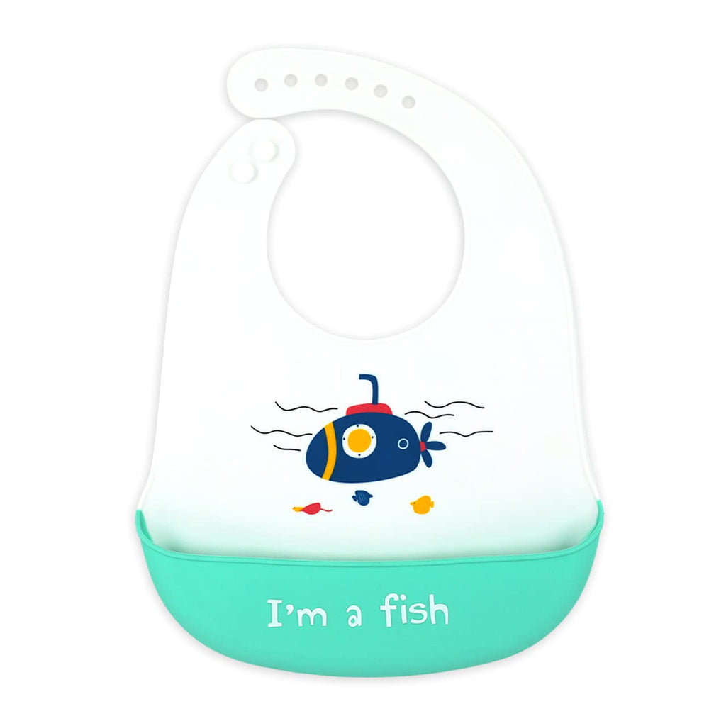 myHomeBody Waterproof Baby Bibs Baby Bib Catcher Baby Bib with Food Catcher Baby Bibs Reusable Cute Baby Bibs Silicone Fish Ship 1pc
